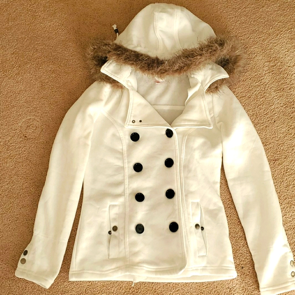 White coat with fur trim hood